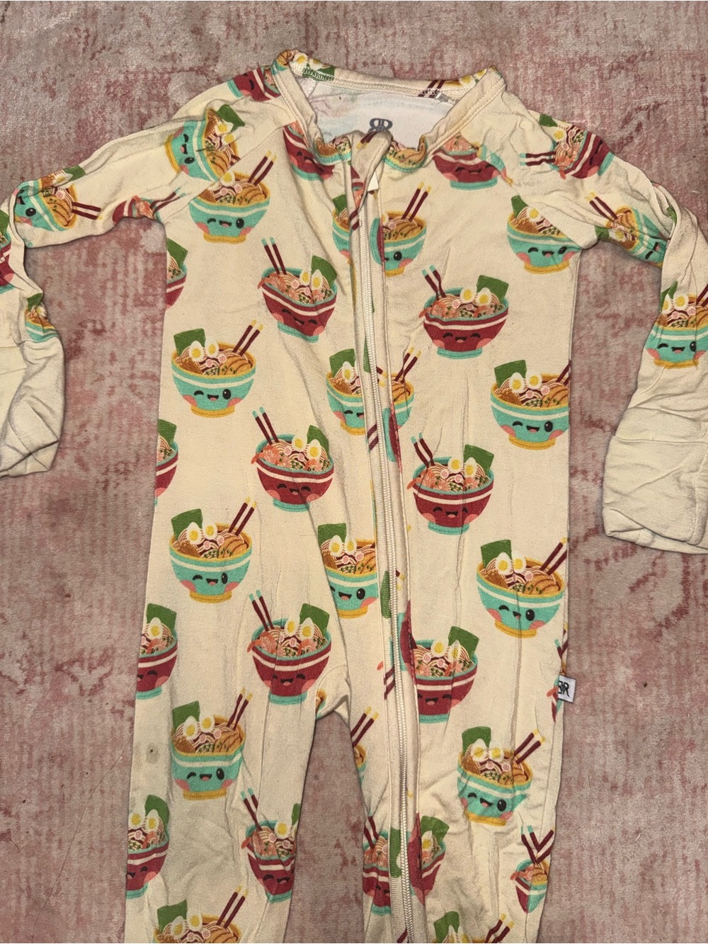 Kids Cream Ramen Bowl Footed Pajamas with Zip
